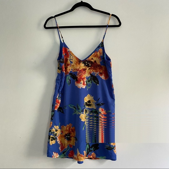 Lulus Blue Floral V Neck Mini Dress XS - Picture 9 of 9